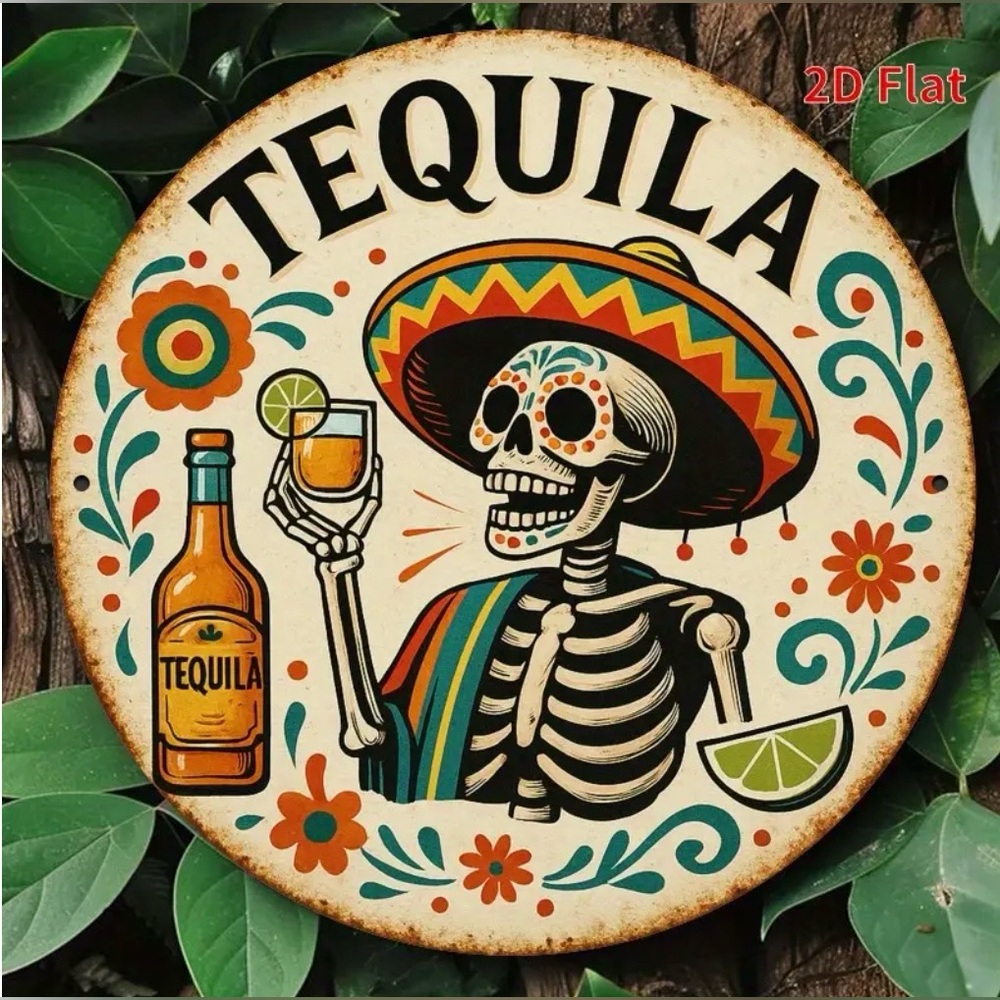 Tequila Day of the Dead Skull with Sombrero 2D Flat Metal Wall Art New - Picture 3 of 6